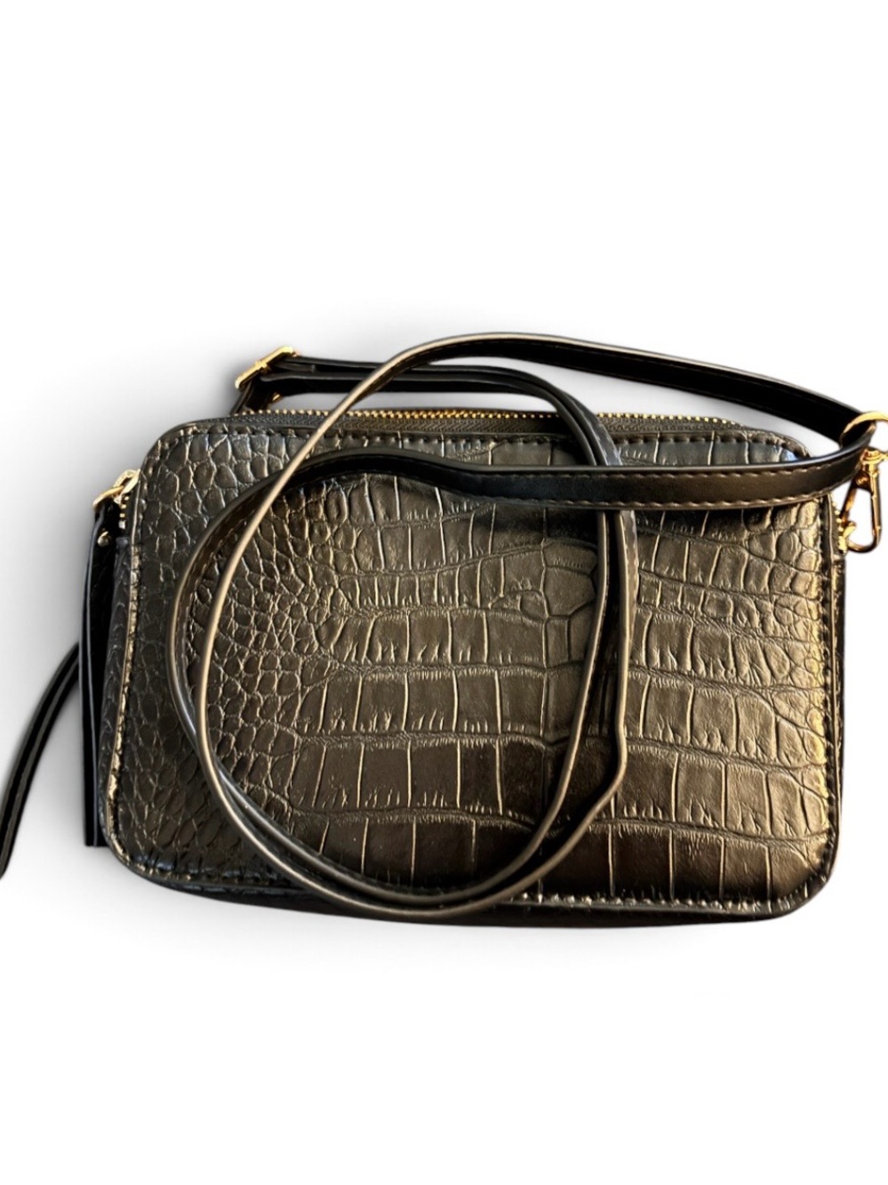 H&M Black Croc-Embossed Crossbody or Wristlet.